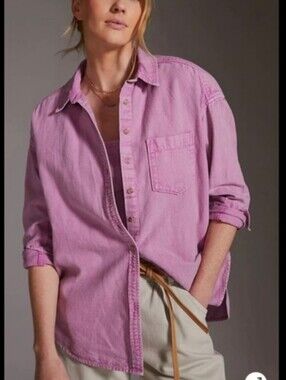 Anthropologie Pilcro Relaxed Oxford Lilac Button Down Shirt XS Oversized Tunic